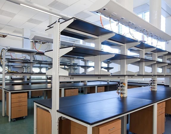 laboratory with shelving casework