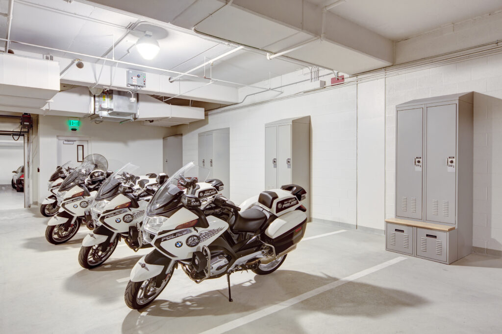 Motorcycle Patrol Lockers in Garage at Public Safety Building