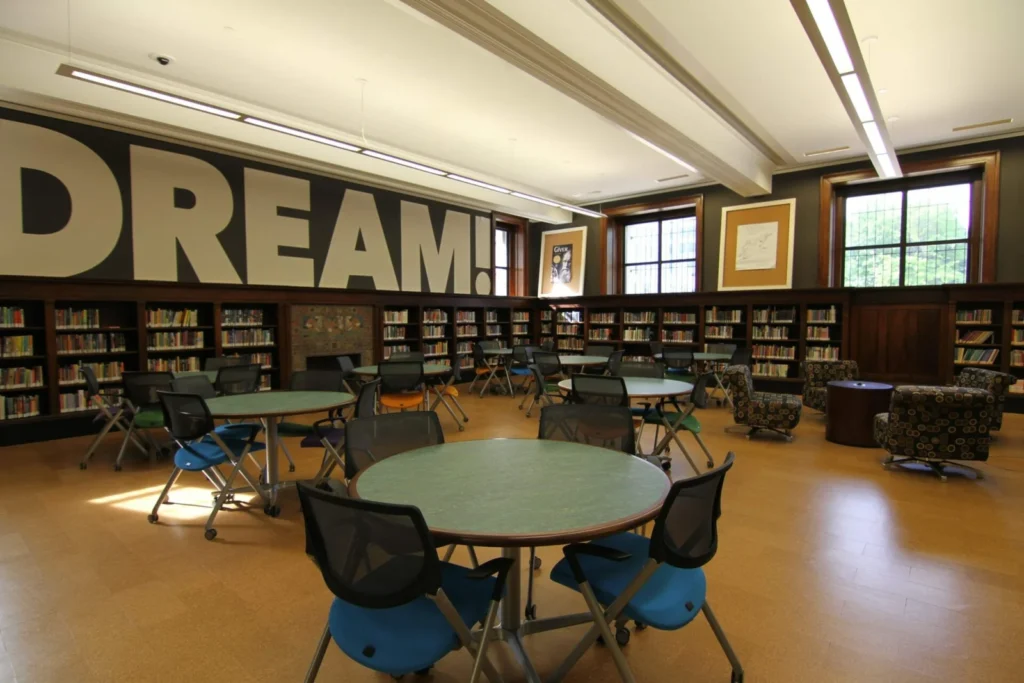 Innovative Ways to Enhance Student Spaces 9 Cantilever Shelving with Wooden Cubbies at St. Louis Library mr scaled
