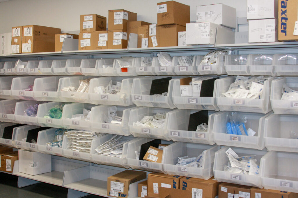 Blog 1 FrameWRX modular bin shelving holding medical supplies at Omaha Childrens Hospital 1